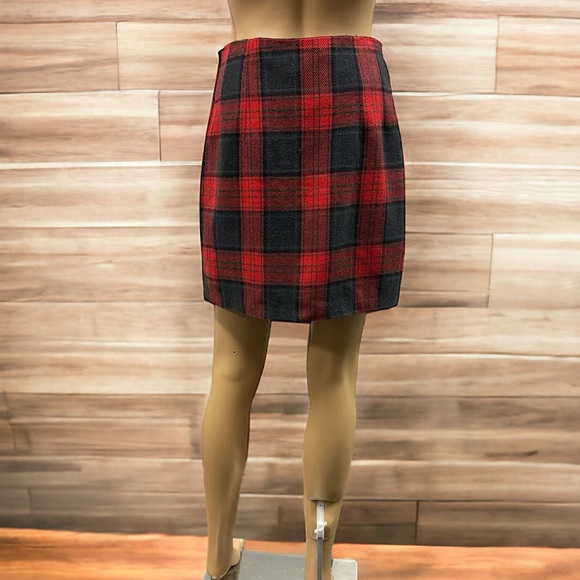 Vintage 35th & 10th Wool Blend Wrap High Rise Red Plaid Mini Skirt Juniors 9 - Picture 7 of 12